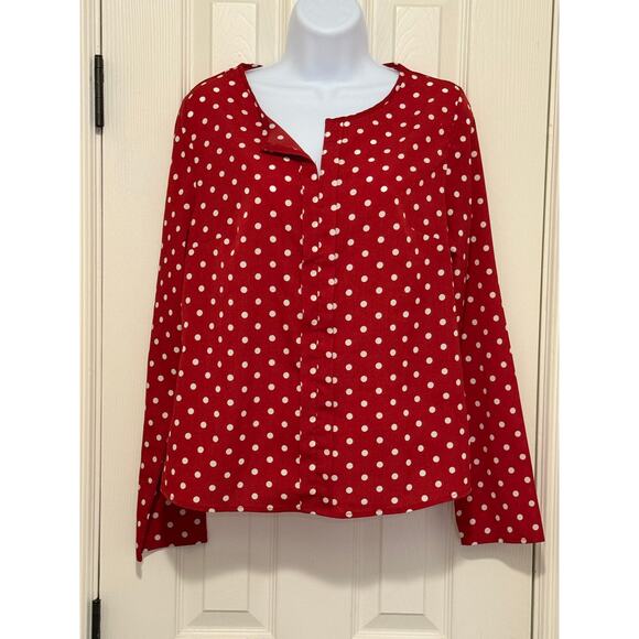Shein Red Polka Dot Blouse Sz 6 – V-Neck Classic Fit, Retro Chic Style - Picture 1 of 4